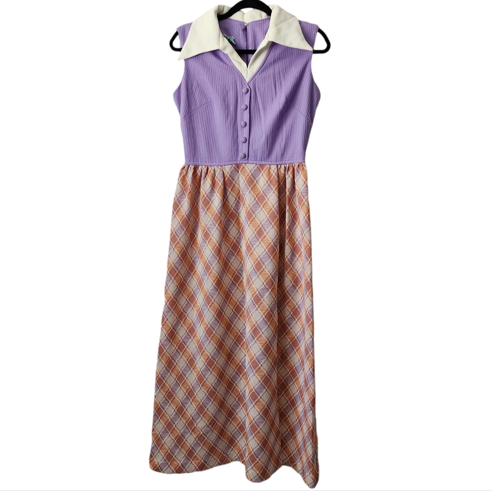 Vintage 70s Plaid Maxi Dress
